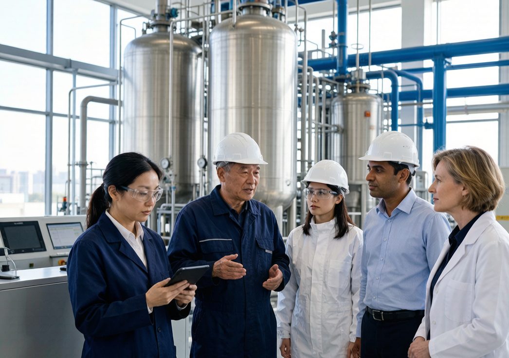 Representative illustration of a diverse chemical manufacturing team at Nantong Jienuo Chemical
